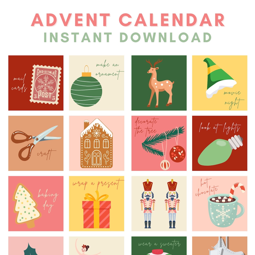 Whimsical Advent Calendar, Printable, Instant Download, Customizable
