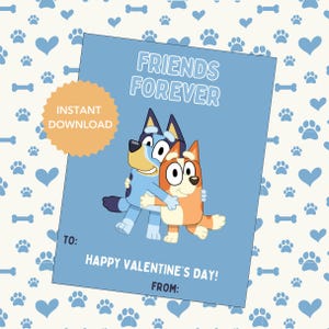 Cartão Bluey Valentines, Bluey e Bingo, Amigos para sempre, Download instantâneo, Pré-escola Valentines Printable, Crianças Valentine