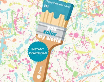 Paintbrush Valentine Printable for Kids Exchange | Art Valentine Classroom Card | Non Candy Valentine | Instant Download