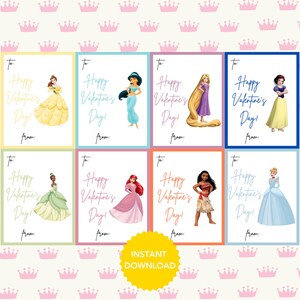 Princess Valentines, Disney Princess Valentines, Variety Pack of 8, Instant Download, Girls Valentine, Preschool Exchange, School Exchange
