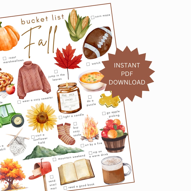 Watercolor Fall Bucket List, Fall Bucket List, Printable, Fall ...