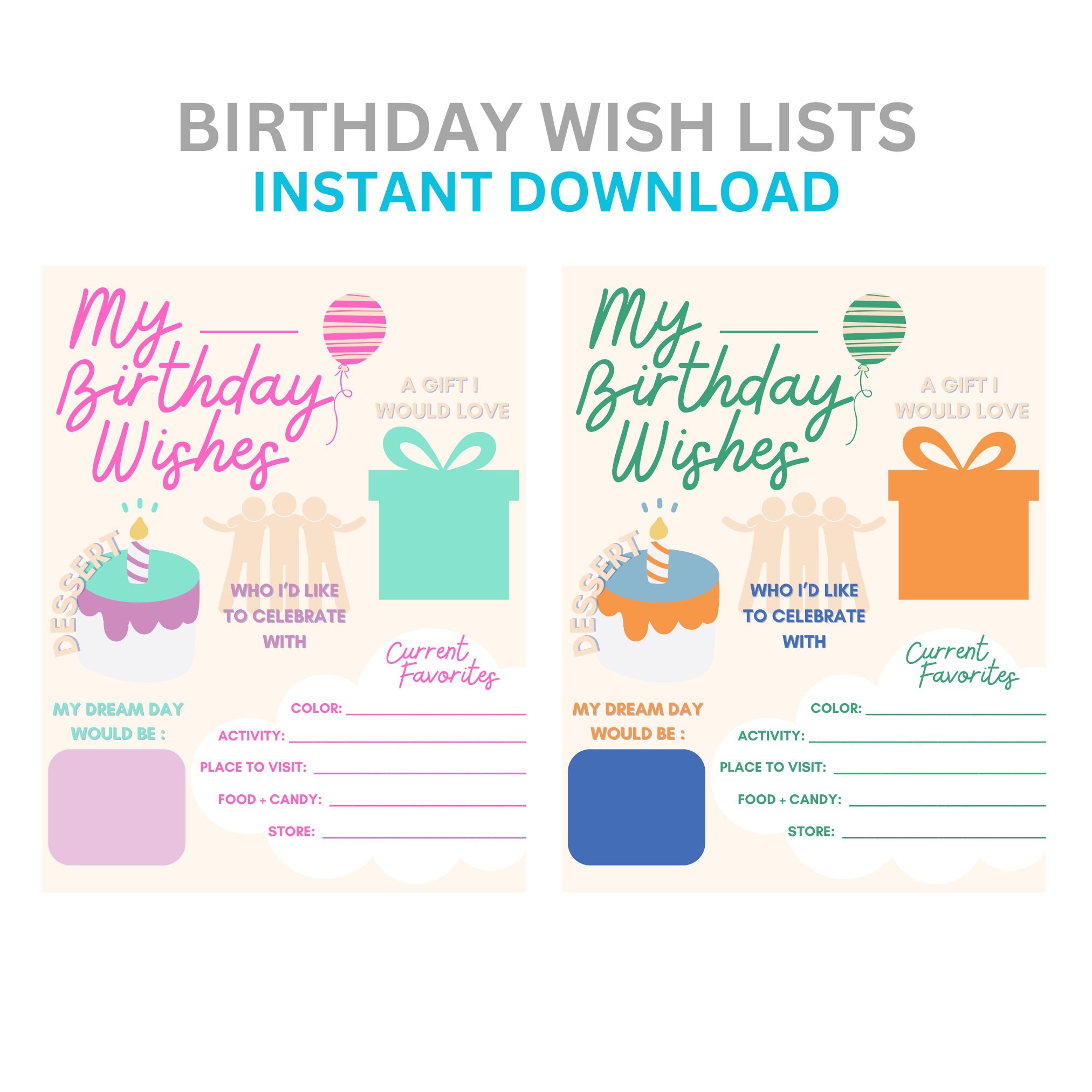 Birthday Wish List, Kids Birthday Printable, Instant Download, Gift