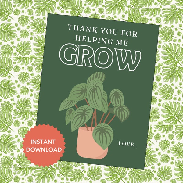 Thank You For Helping Me Grow Card, Teacher Card, Babysitter Gift, Teacher Appreciation, End of School, Thank You Gift, Plant Gift