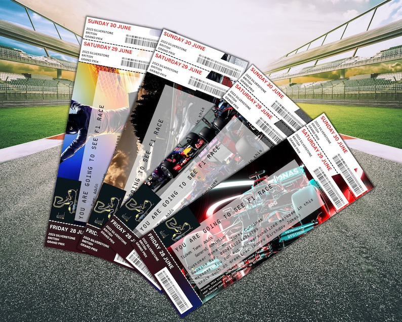 Formula 1 Ticket, Editable Racing Gift Voucher, Silverstone Keepsake