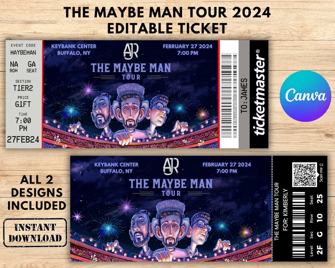 Printable AJR Ticket the Maybe Man Tour 2024 Concert Show Pass Surprise