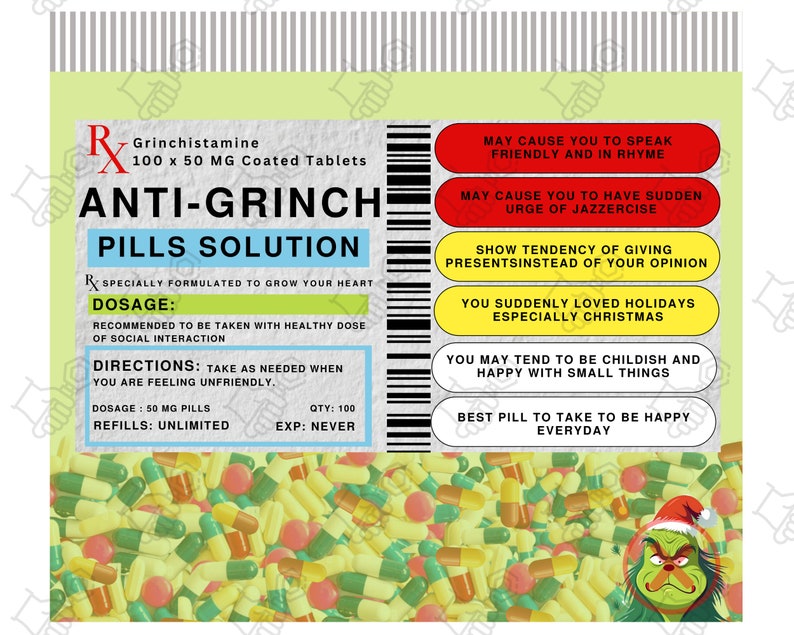Anti-grinch Pill Bottle Tumbler Wrap, Funny Tumbler Wrap, Christmas ...