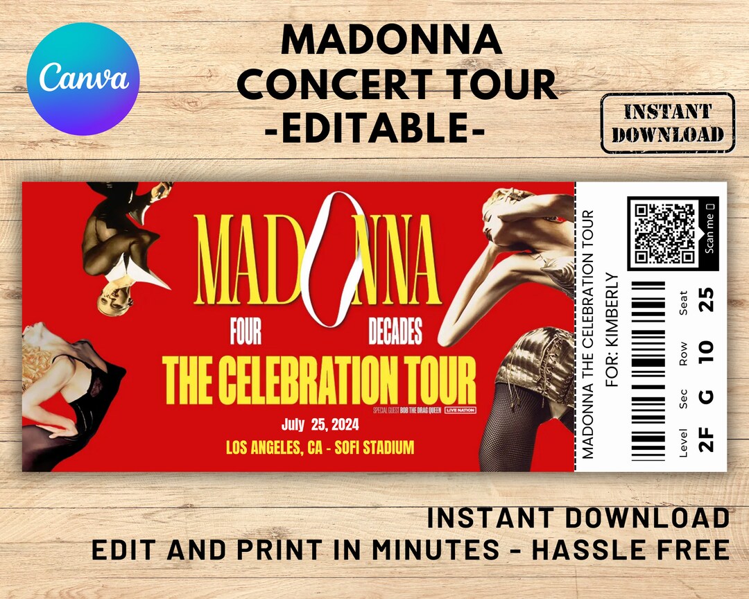 Editable Madonna Ticket, Madonna Concert Ticket, Event Ticket, Ticket