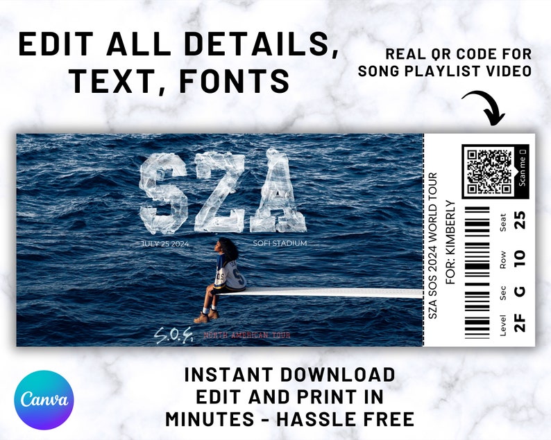 Sza Ticket, Custom SZA SOS Tour 2023, SZA Ticket Editable, Concert