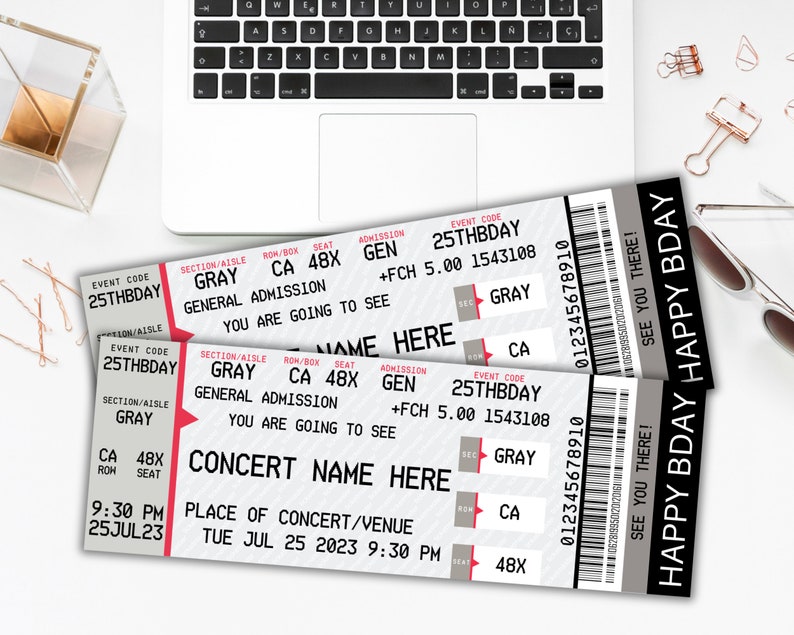 Custom Concert Ticket, Concert Ticket Template, Personalized Event