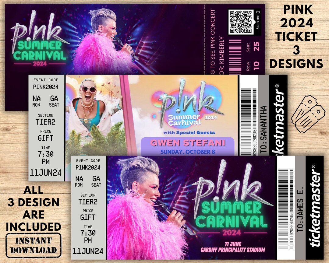 Surprise Pink Concert Tickets. Summer Carnival Tour 2024 Ticket Stub. Keepsake or Ticket Gift