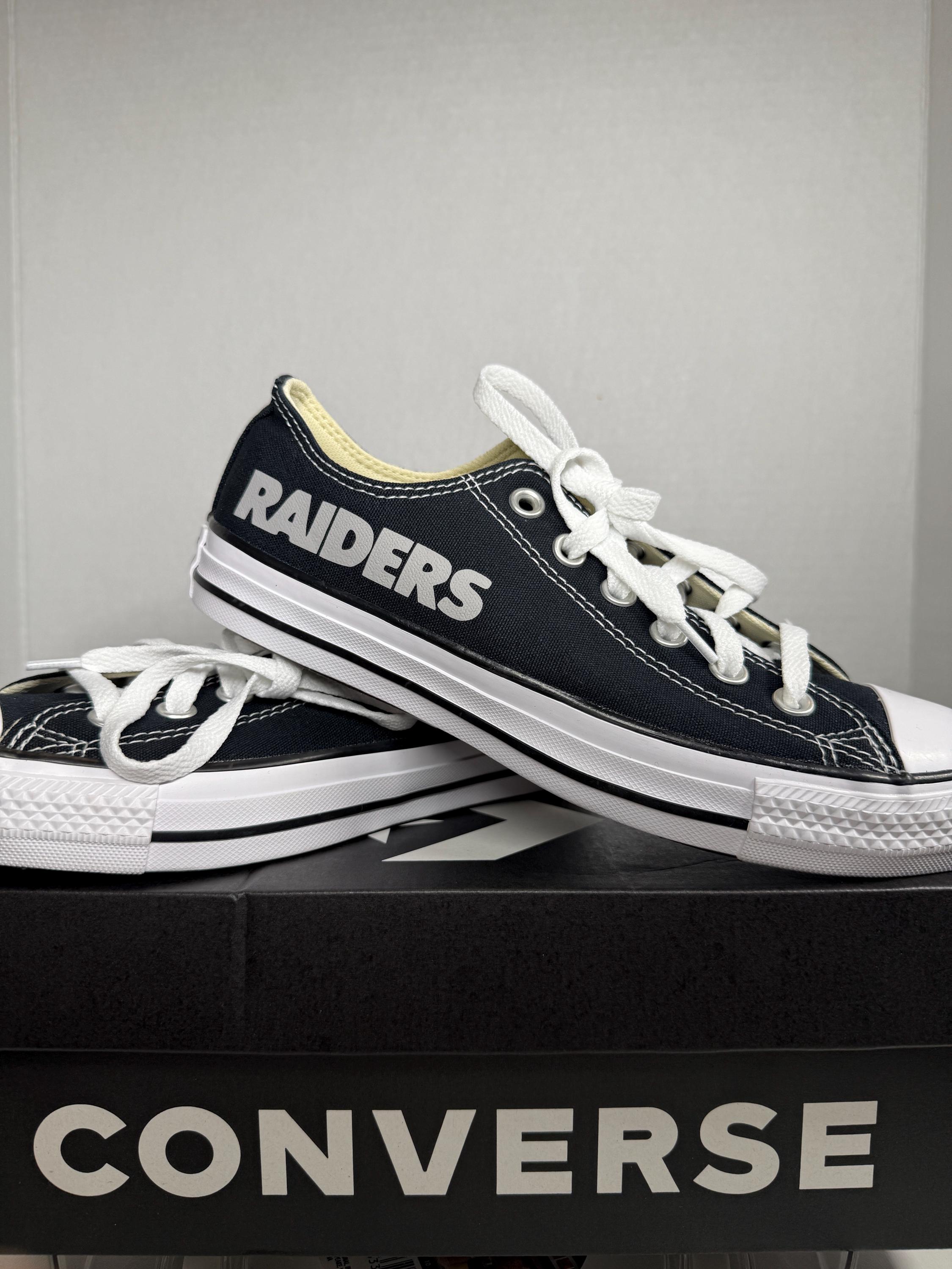 CUSTOM LAS VEGAS OAKLAND RAIDERS CONVERSE CHUCK TAYLOR BLACK WHITE SHOES