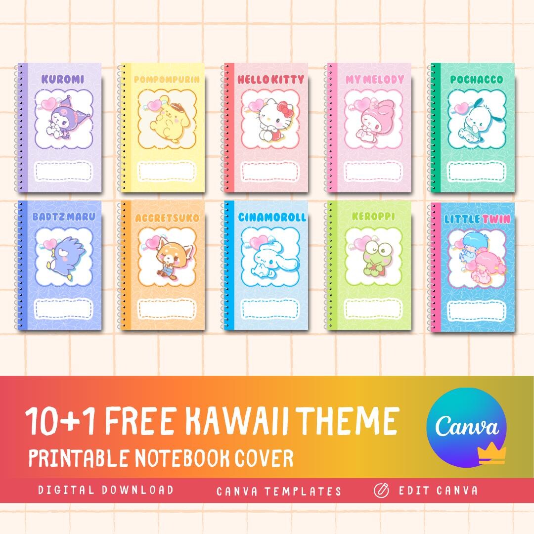Kawaii-inspired Notebook Covers – 10+1 Editable Canva Templates ...