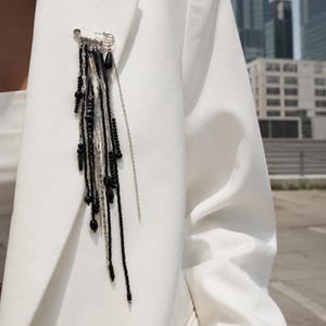 Safety Pin Brooch with Long Chain Tassels, Red or Black Statement Brooch, Punk Jacket Pin, Edgy Lapel and Bag Accessory