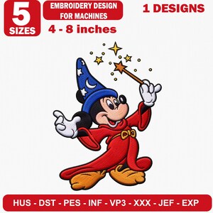 Sorcerer Mouse Wizard Embroidery Design, Magic Wand Fantasy Character (Digital File)