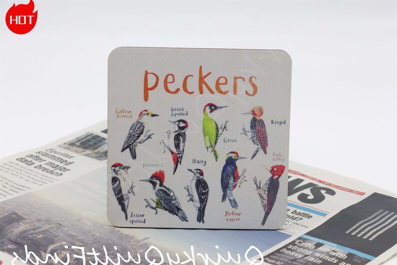 Set of 6 Handmade Acrylic Bird Pun Coasters Drink Coaster,tits Bird
