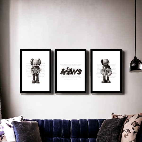 Kaws  poster, set of 3 digital art, streetwear, all'art, A4, A3, A5, 12x12, 11x17, high quality images