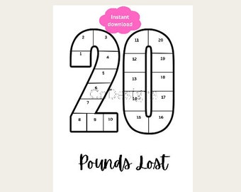Afdrukbare kleurplaat 2026 Gewichtsverliestracker '20 Pounds Lost'