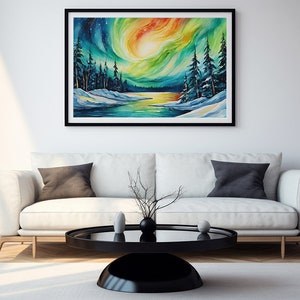 Brilliant and Vivid Northern Lights in Abstract, Digital Download, Digital Painting, Instant Download, Poster Download, Wall Art, 300 DPI