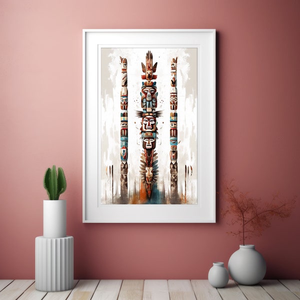 Indigenous Native American Abstract Totems, Digital Download, Digital Painting, Instant Download, Poster Download, Wall Art 300 DPI, Culture