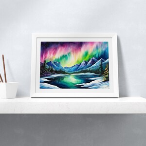 Brilliant and Vivid Northern Lights in Abstract, Digital Download, Digital Painting, Instant Download, Poster Download, Wall Art, 300 DPI