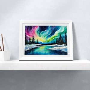 Brilliant and Vivid Northern Lights in Abstract, Digital Download, Digital Painting, Instant Download, Poster Download, Wall Art, 300 DPI
