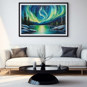 Brilliant and Vivid Northern Lights in Abstract, Digital Download, Digital Painting, Instant Download, Poster Download, Wall Art, 300 DPI