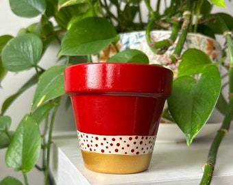 3.6" x 3.25" Sealed Hand Painted Terracotta Pot with Drainage Hole