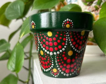 3.6" x 3.25" Sealed Hand Painted Terracotta Pot with Drainage Hole
