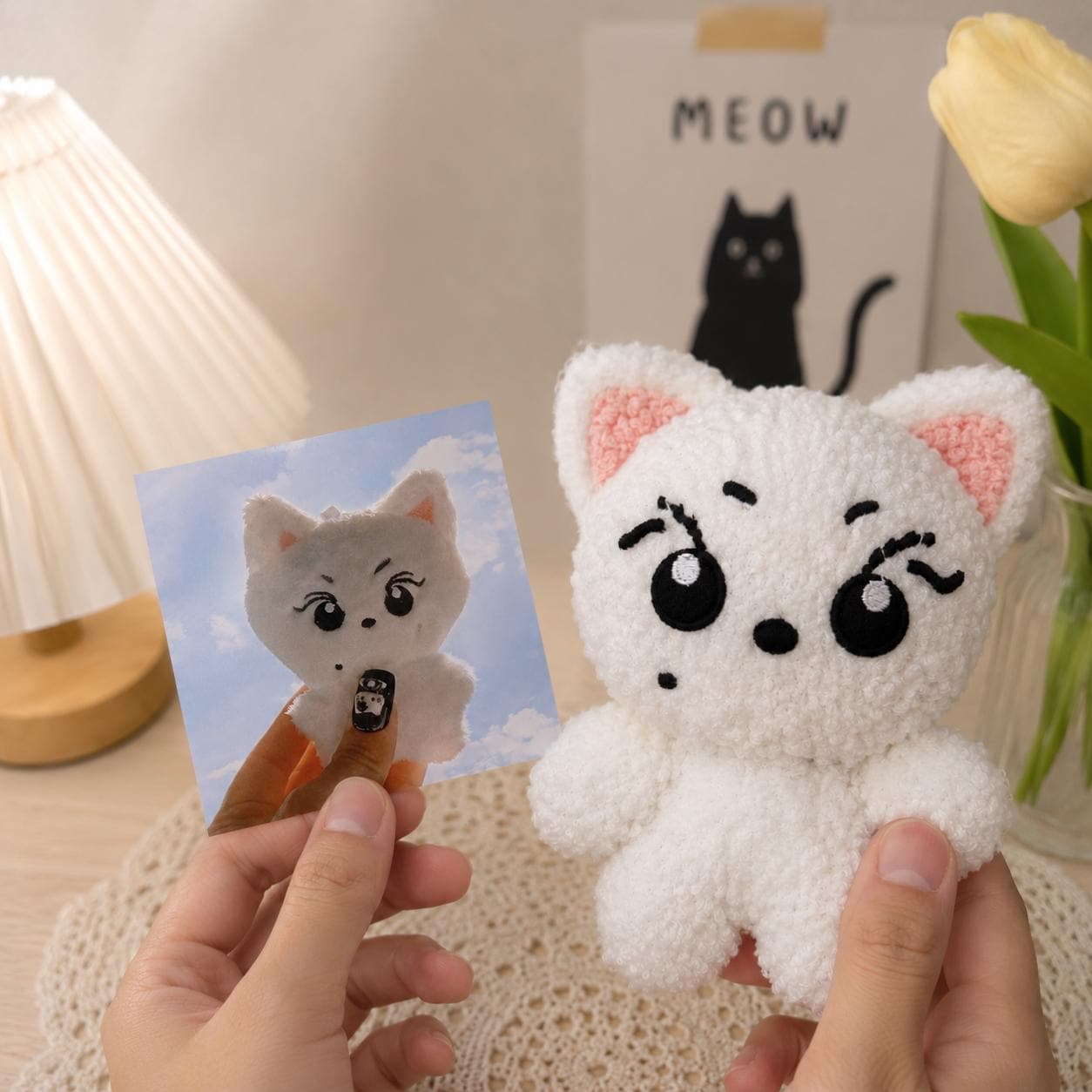 Jungwon Enhypen Inspired White Cat Crochet Plush Handmade Kpop