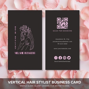 Vertikale Visitenkarte für Friseure, einfache leuchtende Canva DIY Visitenkarte, Kosmetikerin Visitenkarte, Nail Tech, Lash Artist, Braid