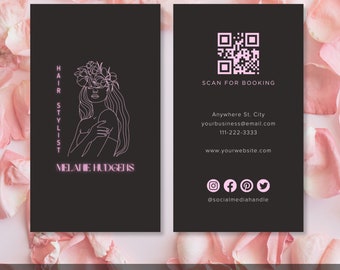 Vertical Hair Stylist Business Card Template, Simple Glowy Canva DIY Business Card, Esthetician Business Card, Nail Tech, Lash Artist, Braid