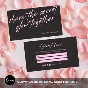 サロン紹介カード Canva テンプレート、ピンク デザイン、サロン ポイント カード テンプレート、ヘア、ネイル、まつげエクステ紹介カード、サロン ギフト カード Canva