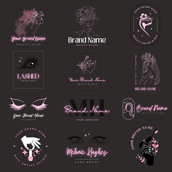 Premade Neon Pink Luxury Beauty Logo Salon/Esthetician Canva Editable Templates, PMU Lash Artist Logo, DIY Salon Logo Design, Nail Tech Logo