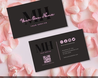 Tarjeta de visita Plantilla Canva Código QR, Tarjeta de visita de lujo, Estética, Trenza, Tarjetas de visita PMU, Lash Tech, Tarjeta de visita Glam