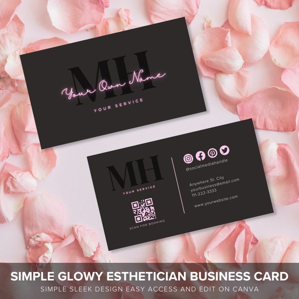 Business Card Canva Template QR Code, Luxury Business Card, Esthetics, Braid, PMU Business Cards, Lash Tech, Glam Business Card