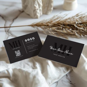 Svart visitkortsmall Canva med QR-kod, lyxigt visitkort, minimalistisk design, glamoröst PMU-visitkort, lashtech, hårstylist bild 2