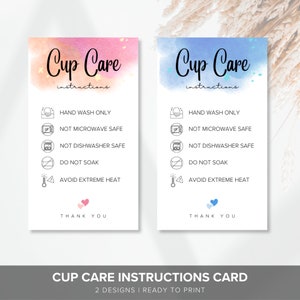 Cup Care Instructions Card, Ready To Print, Mug Care Card, Small Business Care Instructions Card, Tumber Care Instructions, Instant Download