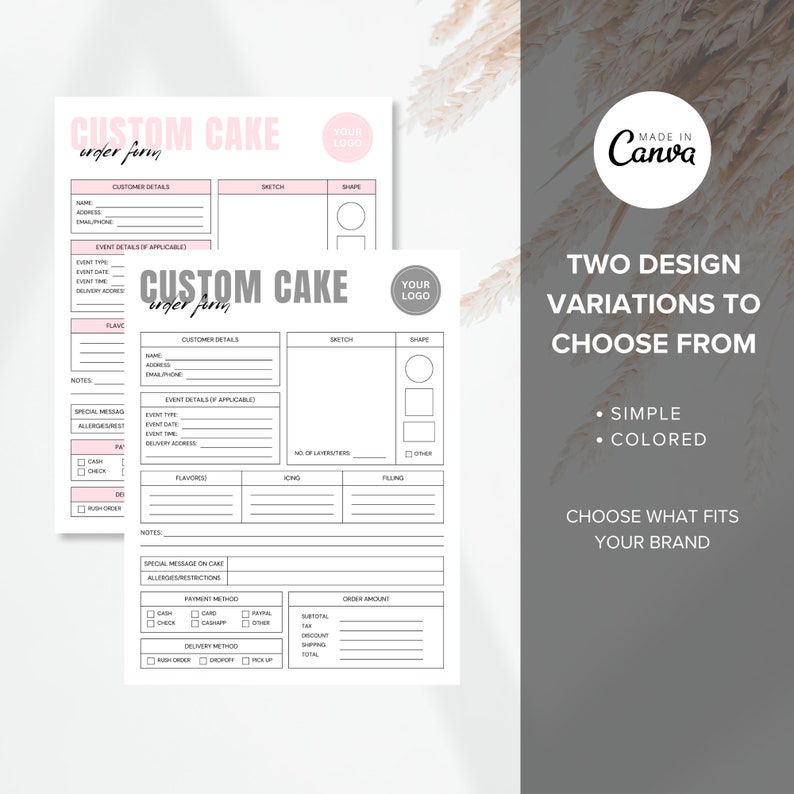 Cake Message Form Editable Bakery Order Forms Bundle Canva Template, Bakery Business Form ...