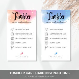 Tumbler Care Instructions Card, Ready To Print, Instant Download, Small Business Care Instructions, Mug Care, Cup Care, Printable Care Card