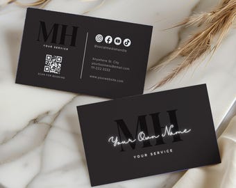 Black Business Card Template Canva with QR Code, Luxury Business Card, Minimalist Design, Glam PMU Business Card, Lash Tech, Hair Stylist