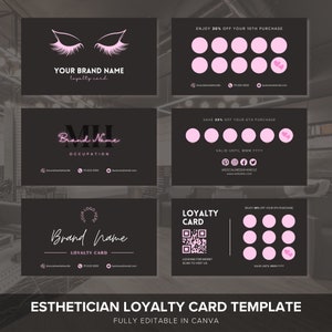 Eenvoudige Glowy Salon-klantenkaart Canva-sjablonen, Hair Tech, wimpers, marketingkaart schoonheidsspecialiste, DIY-klantenkaart, sjabloon voor salonvisitekaartjes