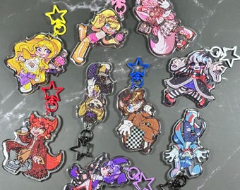 Haunted Animatronics 3 Inch Double Sided Acrylic Glitter Resin Keychains