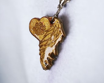 Paw Print on your Heart Wrapped in an Angel's Wing Charm. Attach to Collar, Keychain, Necklace, Bracelet etc