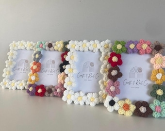 Handmade Crochet Puff Flower Photo Frame – Vibrant, Custom Sizes