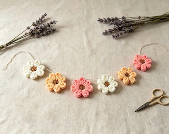Crochet Daisy Flower Garland | 100cm Handmade Boho Wall Decor | Floral Decor