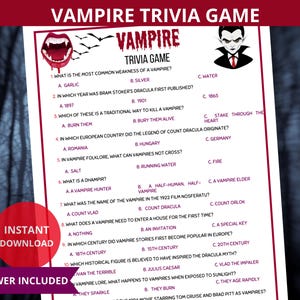 Vampire Quiz,Vampire Trivia,Halloween Trivia,Spooky Game Night,Halloween Party Activity,Nosferatu dracula,vampire diaries,fun halloween game