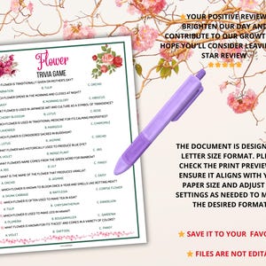 Flower Trivia,spring Trivia,flower Quiz,spring Quiz,flower Party Trivia ...