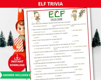 Elf Trivia,Elf quiz game,Elf Movie Game,christmas quiz,christmas trivia,holiday trivia,christmas icebreaker,Christmas Party Game,elf Party