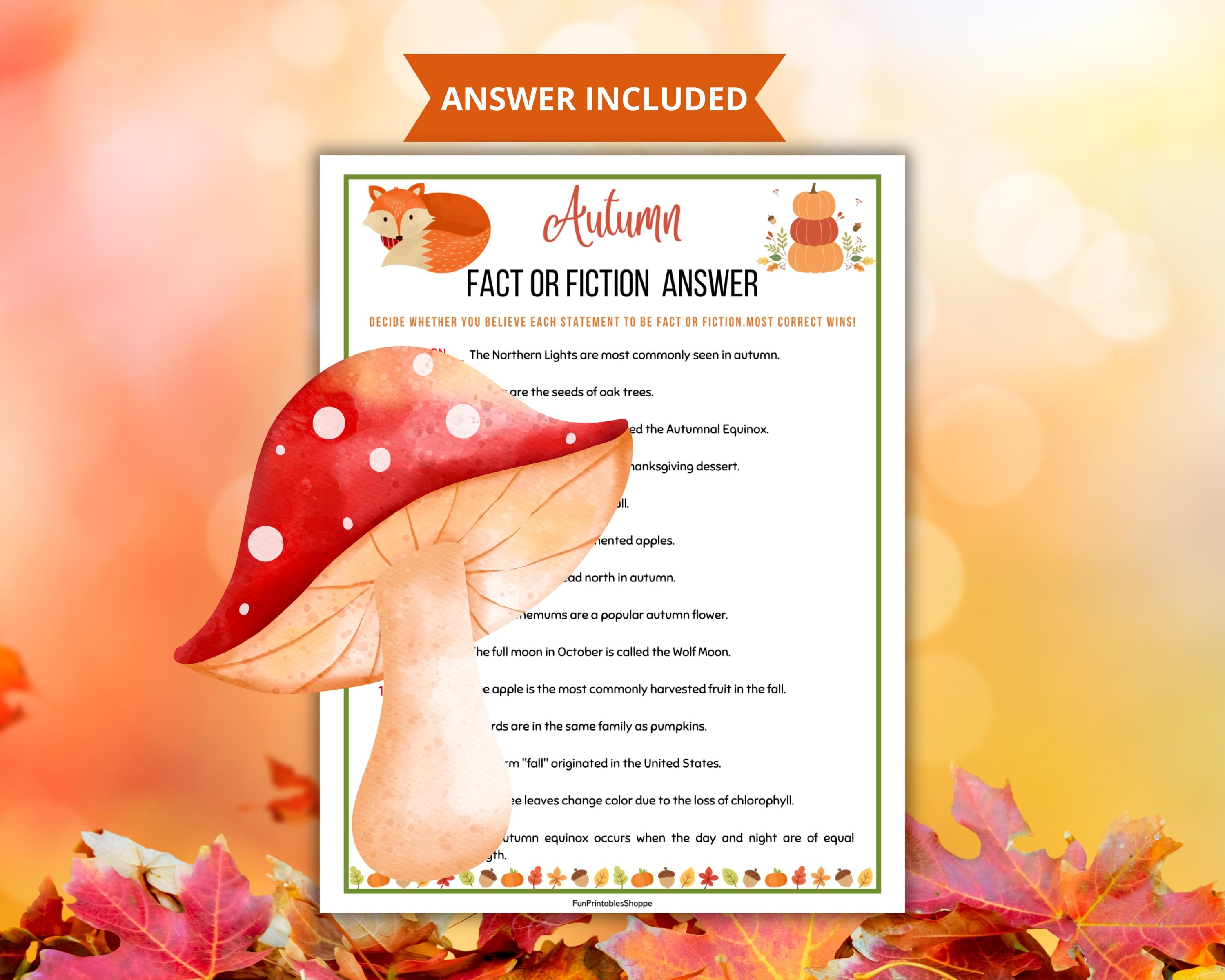 Autumn Fact or Fiction,fall Trivia,fall Trivia Question,autumn Quiz,fun ...
