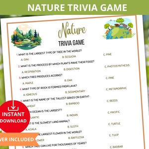 Nature Trivia,Nature quiz,Nature Party Trivia,Animal Trivia,wildlife trivia,garden quiz,earth questions,plant and animal quiz,forest trivia